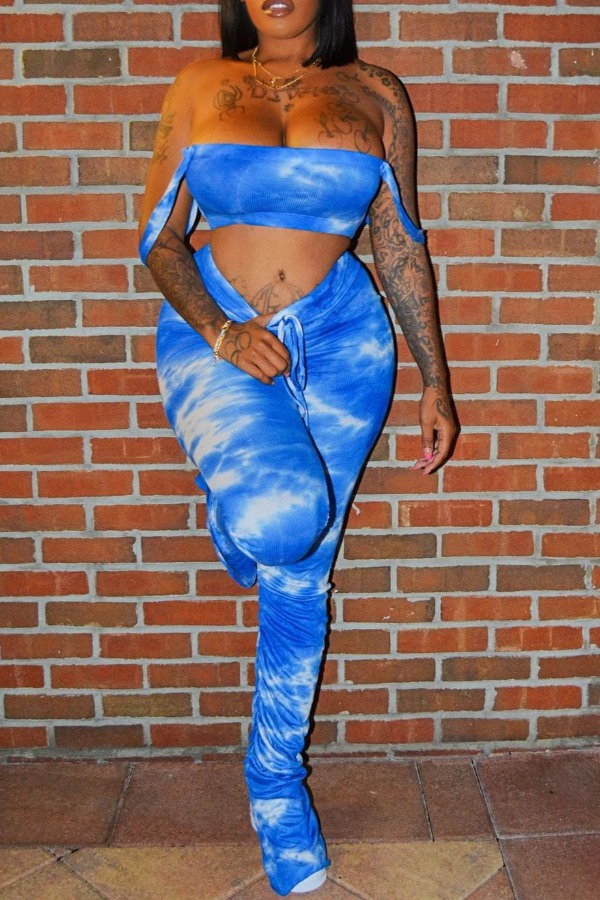 

Lovely Casual Tie-dye Blue Two-piece Pants Set