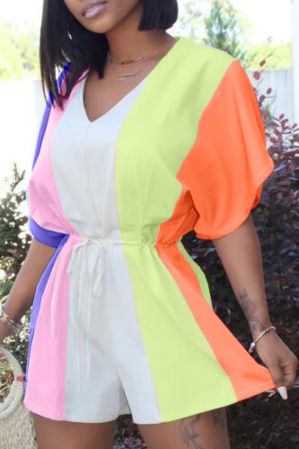 

Lovely Trendy Color-lump Patchwork Croci One-piece Romper