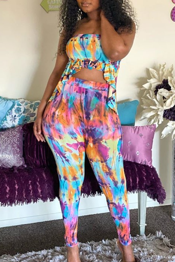 

Lovely Casual Tie-dye Multicolor Two-piece Pants Set, Multi