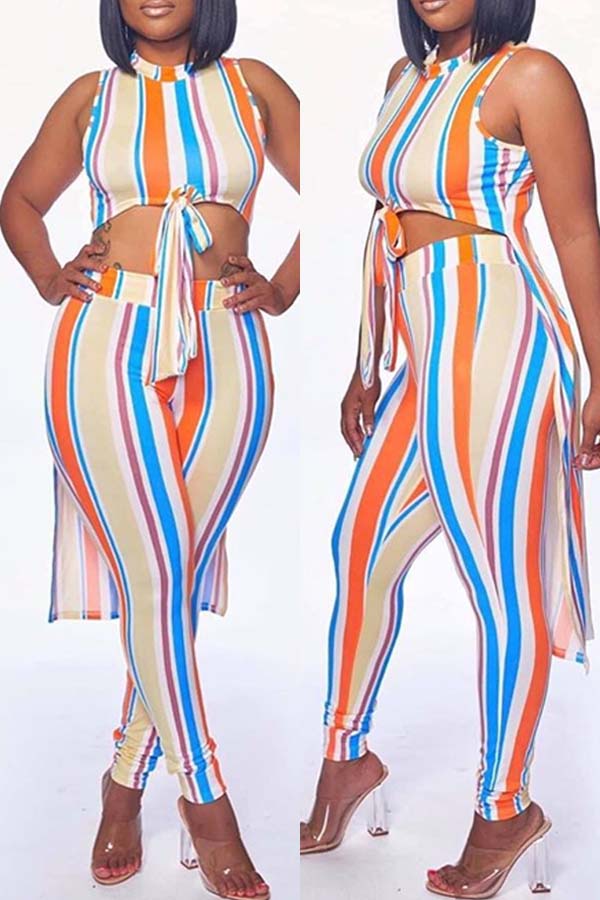 

Lovely Casual Striped Lace-up Two-piece Pants Set, Stripe