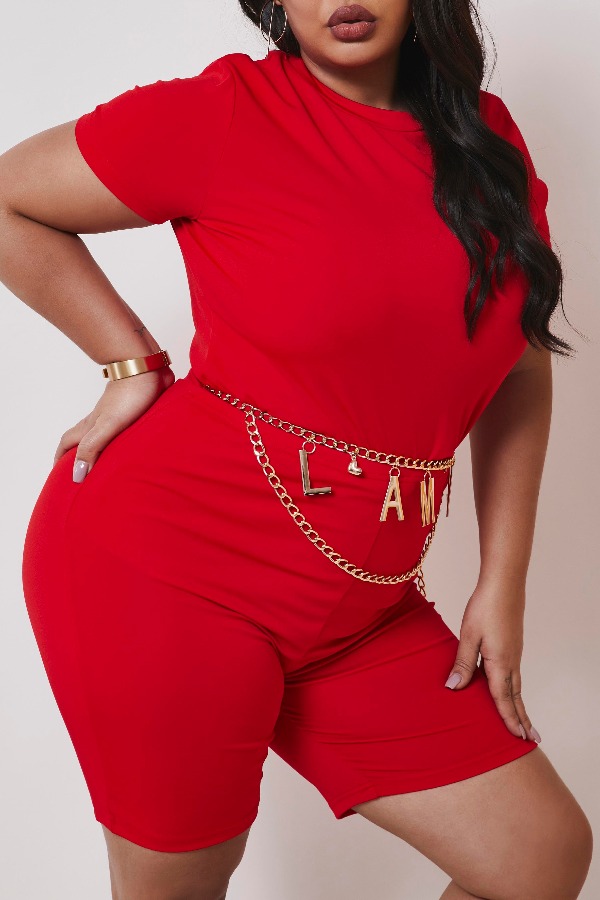 

Lovely Casual Basic Red Plus Size Two-piece Shorts Set