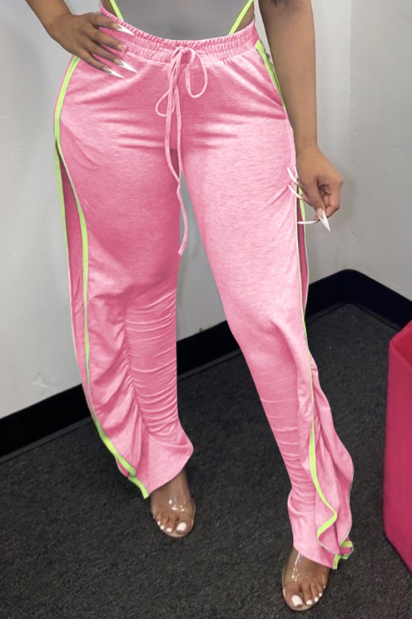 

Lovely Casual Side High Slit Pink Pants