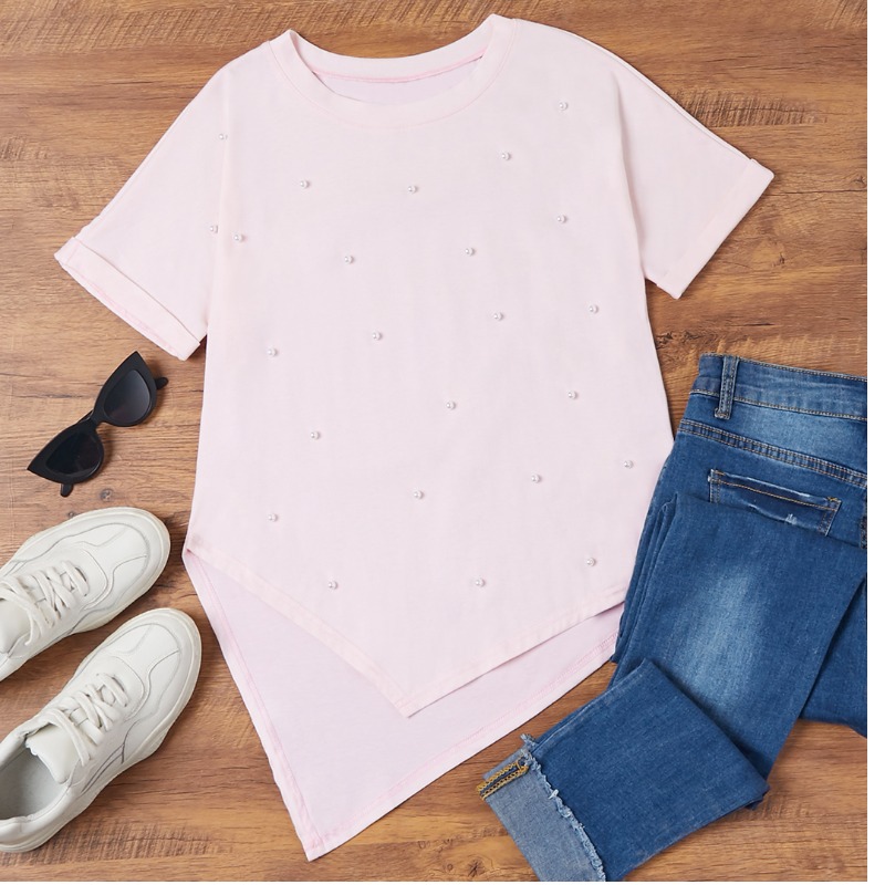 

Lovely Leisure O Neck Pearl Pink T-shirt