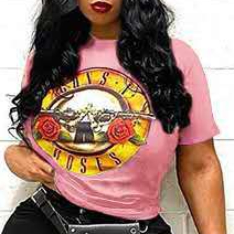 

Lovely Street O Neck Print Pink T-shirt