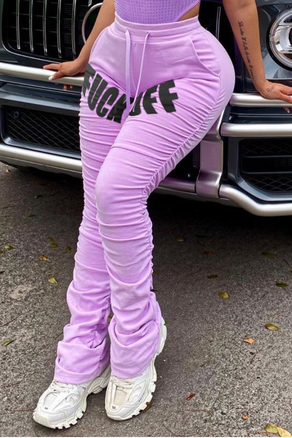 

Lovely Casual Letter Print Light Purple Pants