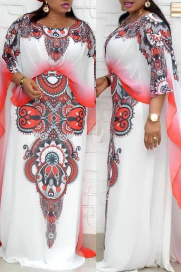 

Lovely Stylish Print Red Maxi Plus Size Dress