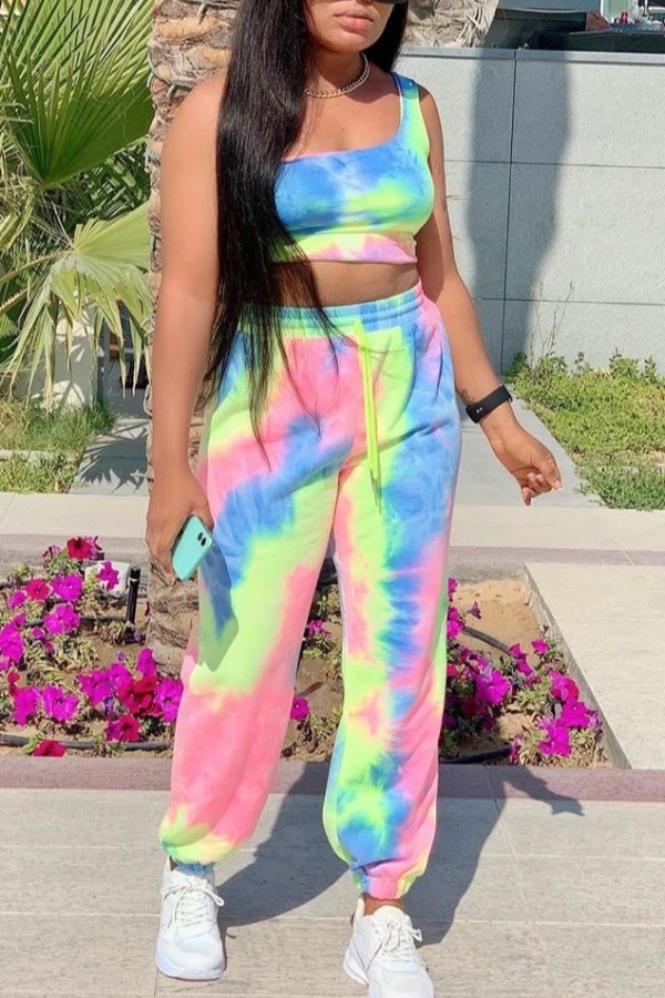 

Lovely Leisure Tie-dye Multicolor Two-piece Pants Set, Multi