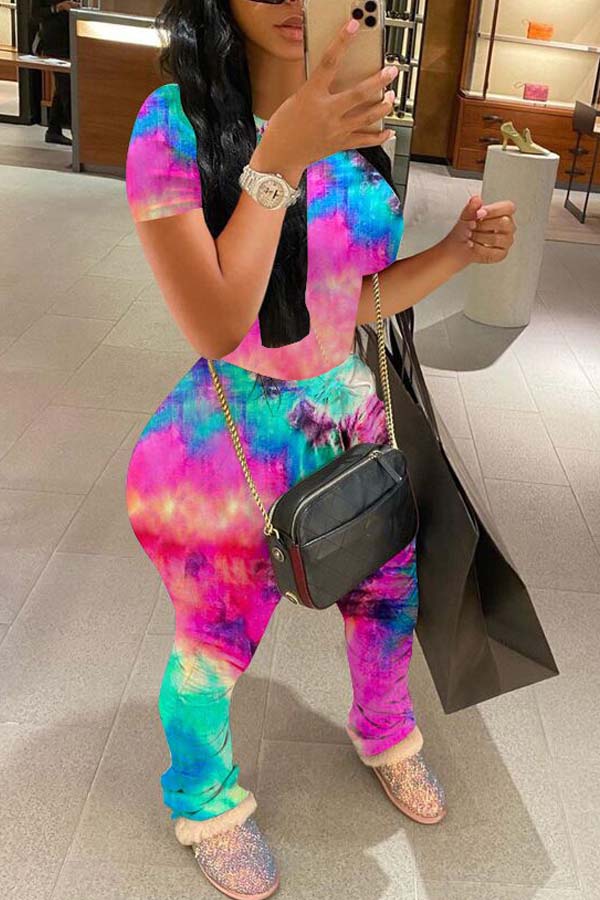 

Lovely Casual Tie-dye Red Two-piece Pants Set