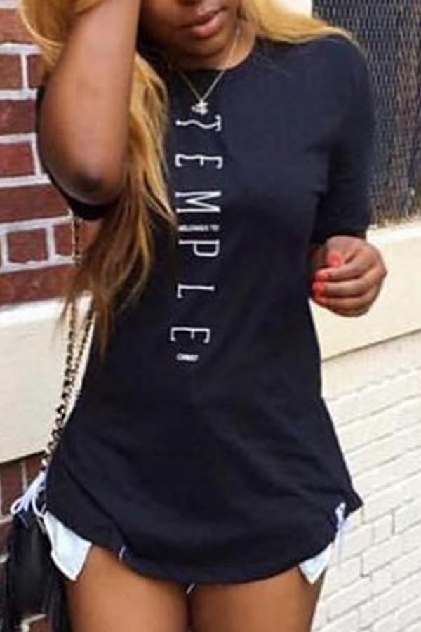 

Lovely Casual O Neck Letter Black T-shirt