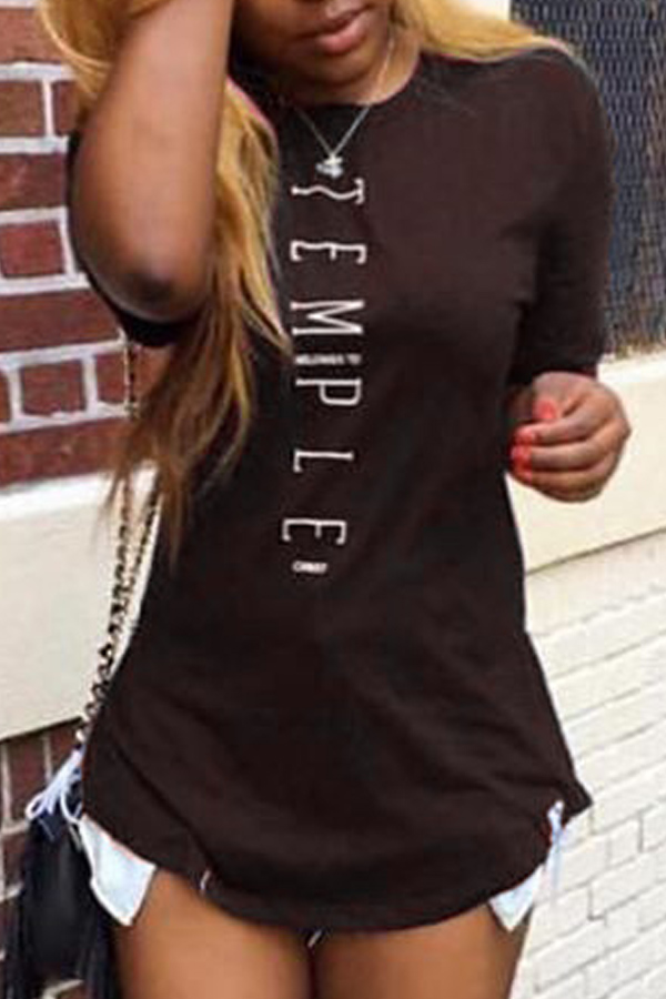 

Lovely Casual O Neck Letter Coffee T-shirt