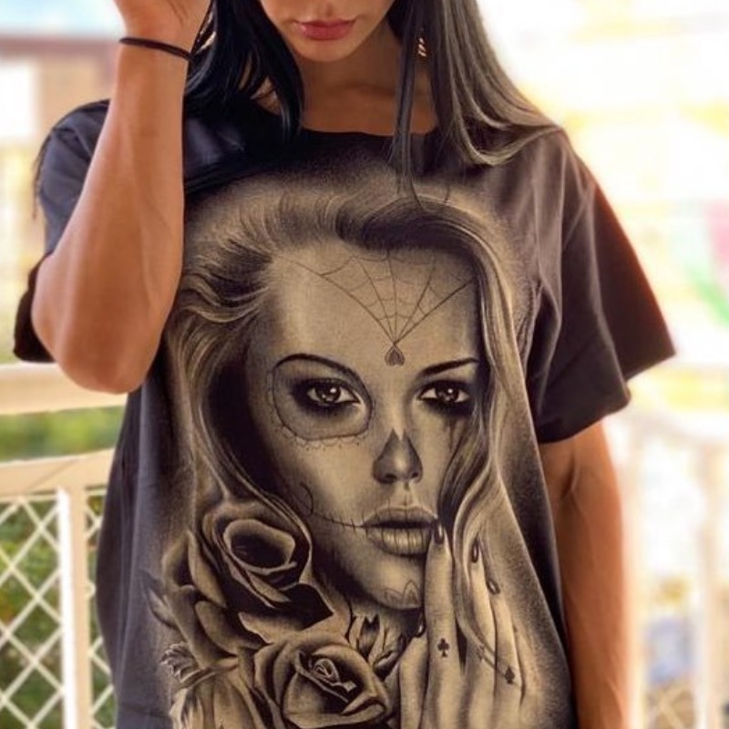 

Lovely Leisure O Neck Prin Black T-shirt