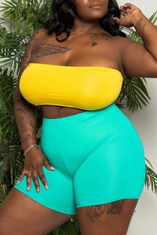 

Lovely Leisure Basic Yellow Plus Size Two-piece Shorts Set