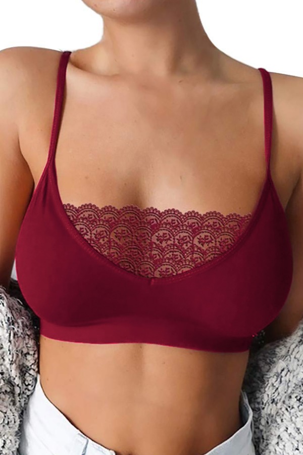 

Lovely Sexy Lace Hem Wine Red Bras