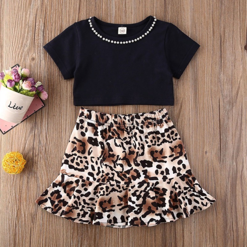 

Lovely Stylish Print Black Girl Two-piece Skirt Set