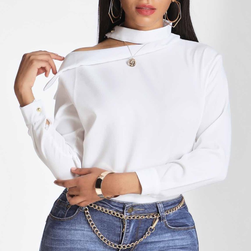 

Lovely Trendy Hollow-out White Blouse