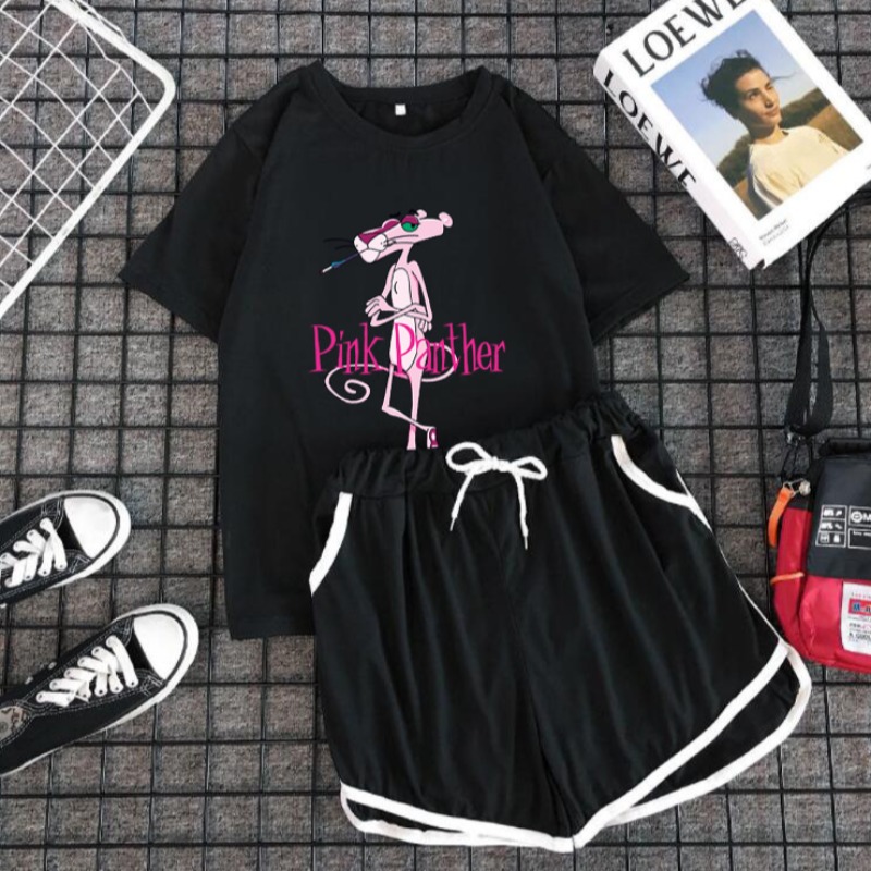 

Lovely Leisure O Neck Cartoon Print Black Loungewear