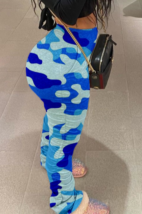 Lovely Casual Print Blue Pants