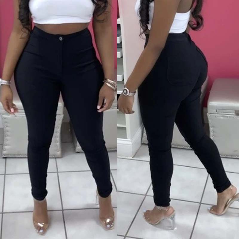 

Lovely Casual Buttons Design Black Pants
