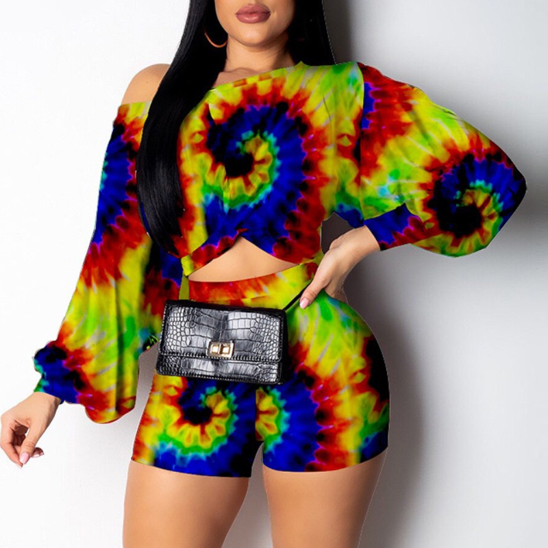 

Lovely Leisure Tie-dye Yellow Two-piece Shorts Set
