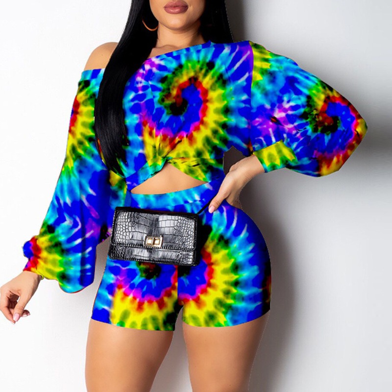 

Lovely Leisure Tie-dye Blue Two-piece Shorts Set
