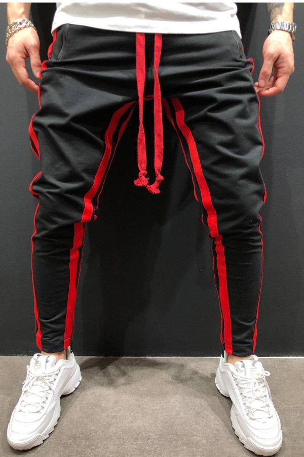 

Men Lovely Sportswear Patchwork Red Pants