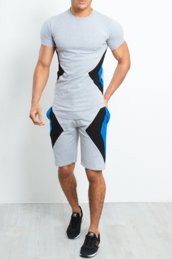 

Lovely Sportswear Patchwork Light Grey Two-piece Shorts Set