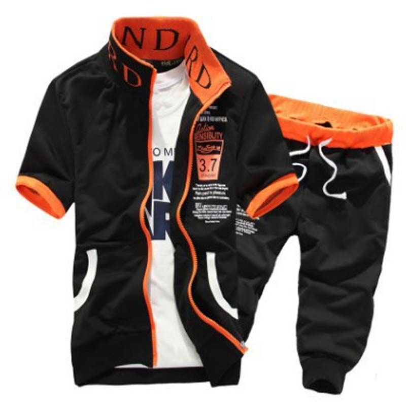 

Lovely Men Sportswear Zipper Design Black Two-piece Shorts Set