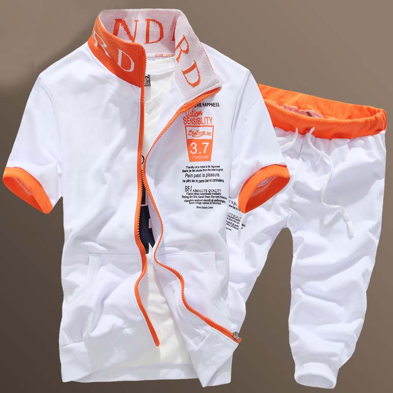 

Lovely Men Sportswear Zipper Design White Two-piece Shorts Set