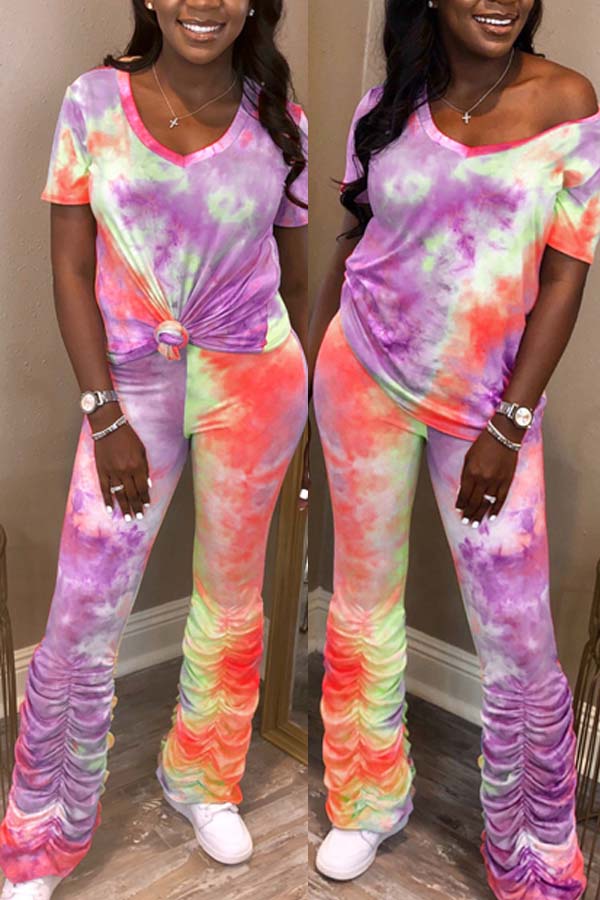 

Lovely Trendy Tie-dye Croci Two-piece Pants Set
