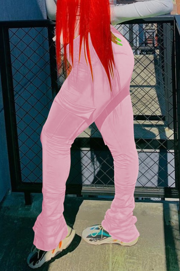 

Lovely Casual Pocket Patched Pink Pants