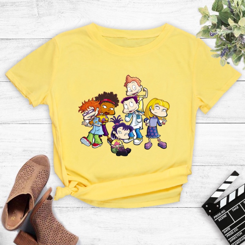 

Lovely Leisure O Neck Cartoon Print Yellow T-shirt
