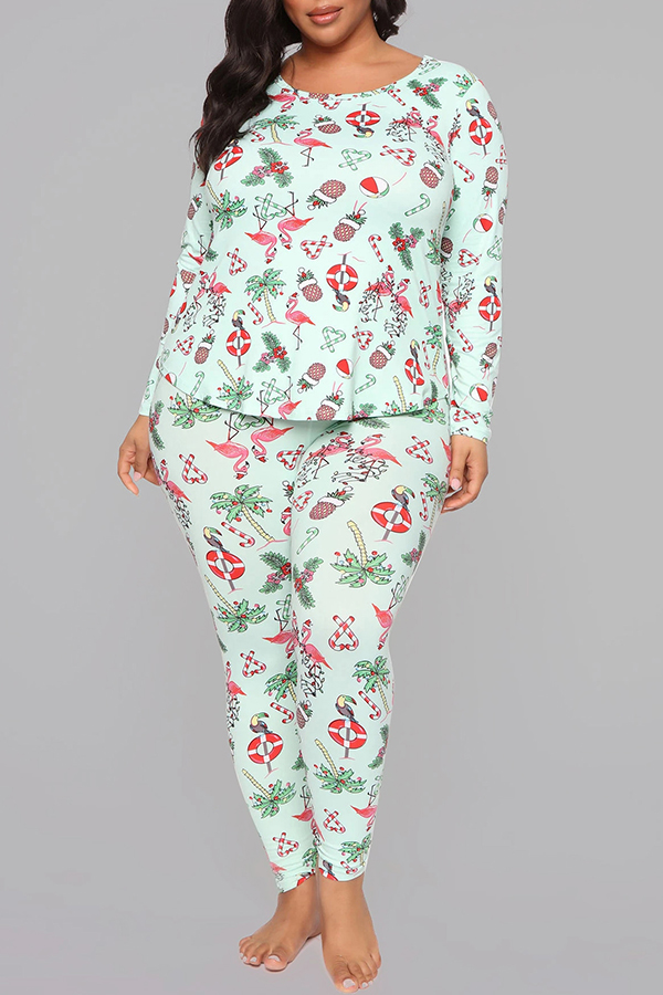 

Lovely Casual Print Green Plus Size Sleepwear