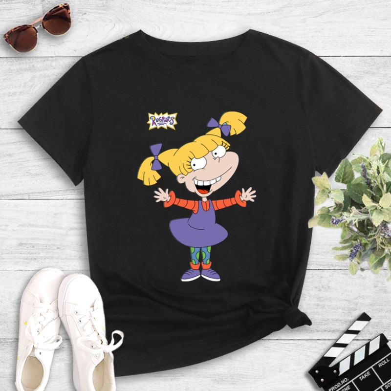 

Lovely Leisure O Neck Cartoon Print Black T-shirt