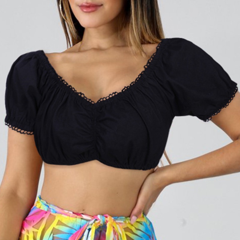 

Lovely Trendy V Neck Fold Design Black Blouse