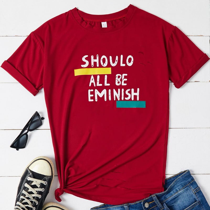 

Lovely Casual O Neck Letter Print Red T-shirt