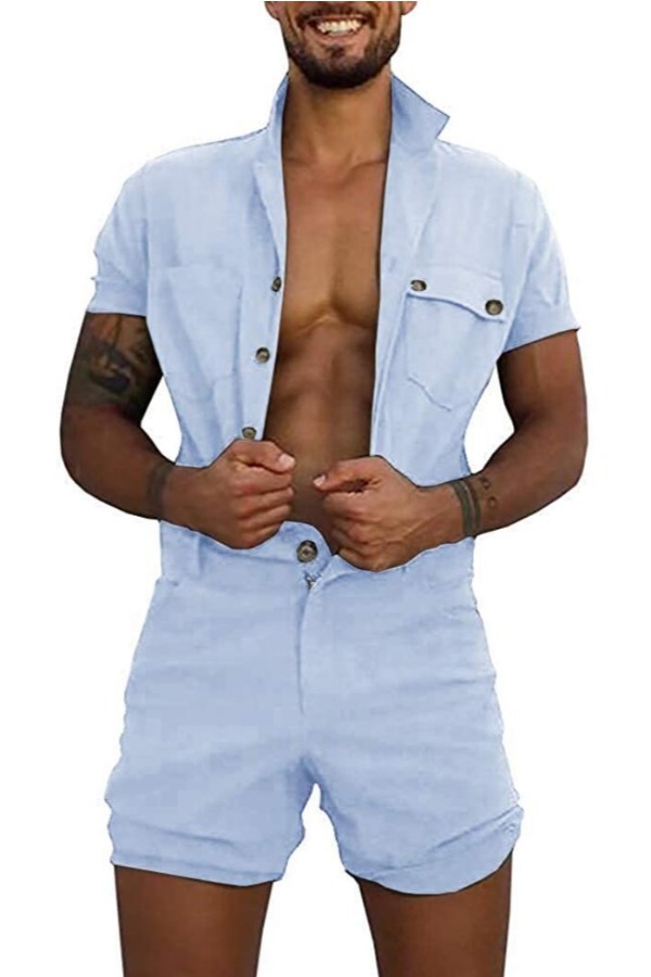 

Lovely Stylish Buttons Design Baby Blue One-piece Romper