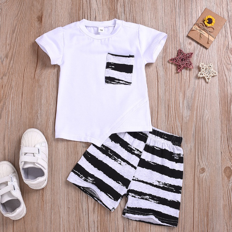 

Lovely Casual Striped White Boy Two-piece Shorts Set