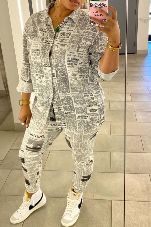 

Lovely Trendy Letter Print White Two-piece Pants Set