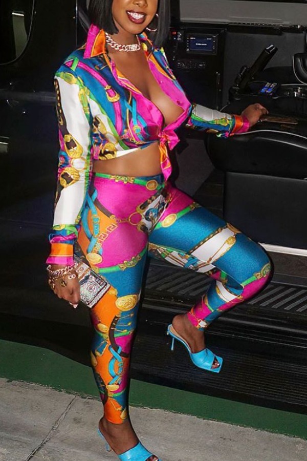 

Lovely Trendy Print Multicolor Two-piece Pants Set, Multi