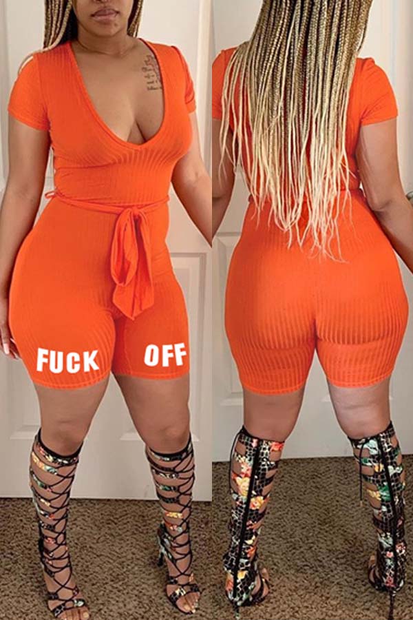 

Lovely Casual Letter Orange One-piece Romper
