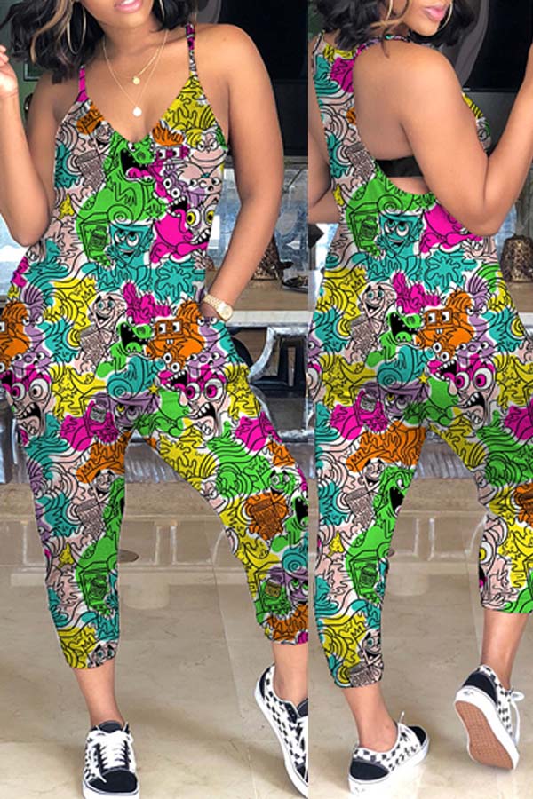 

Lovely Trendy Cartoon Print Purple One-piece Jumpsuit