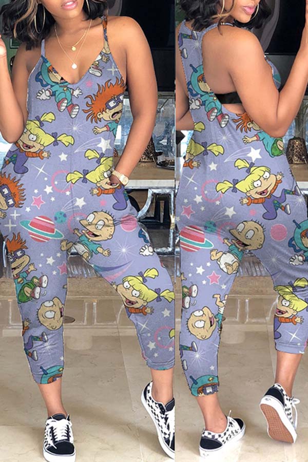 

Lovely Trendy Cartoon Print Grey One-piece Jumpsuit