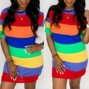 Lovely Casual Striped Multicolor Mini Dress