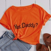 Lovely Leisure Letter Print Orange T-shirt