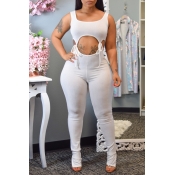 Lovely Sexy Lace-up Whtie One-piece Jumpsuit