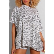 Lovely Casual O Neck Print White Two-piece Shorts 