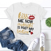 Lovely Leisure O Neck Letter Print White Plus Size