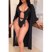 Lovely Cut-Out Black One-piece Swimsuit(With Cover