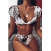 Lovely Print White Two-piece Swimsuit