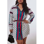 Lovely Casual Patchwork White Mini Plus Size Dress